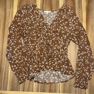 Tan floral faux wrap top